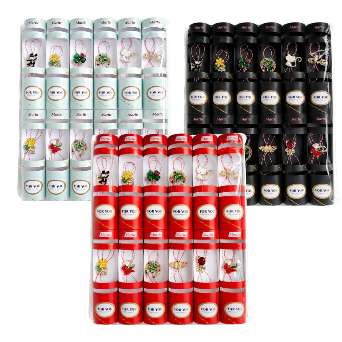 Mărțișoare Tip Broșă din Metal 2–3cm, in Cutie 14×3.5×2.5cm Diferite Modele Colorate