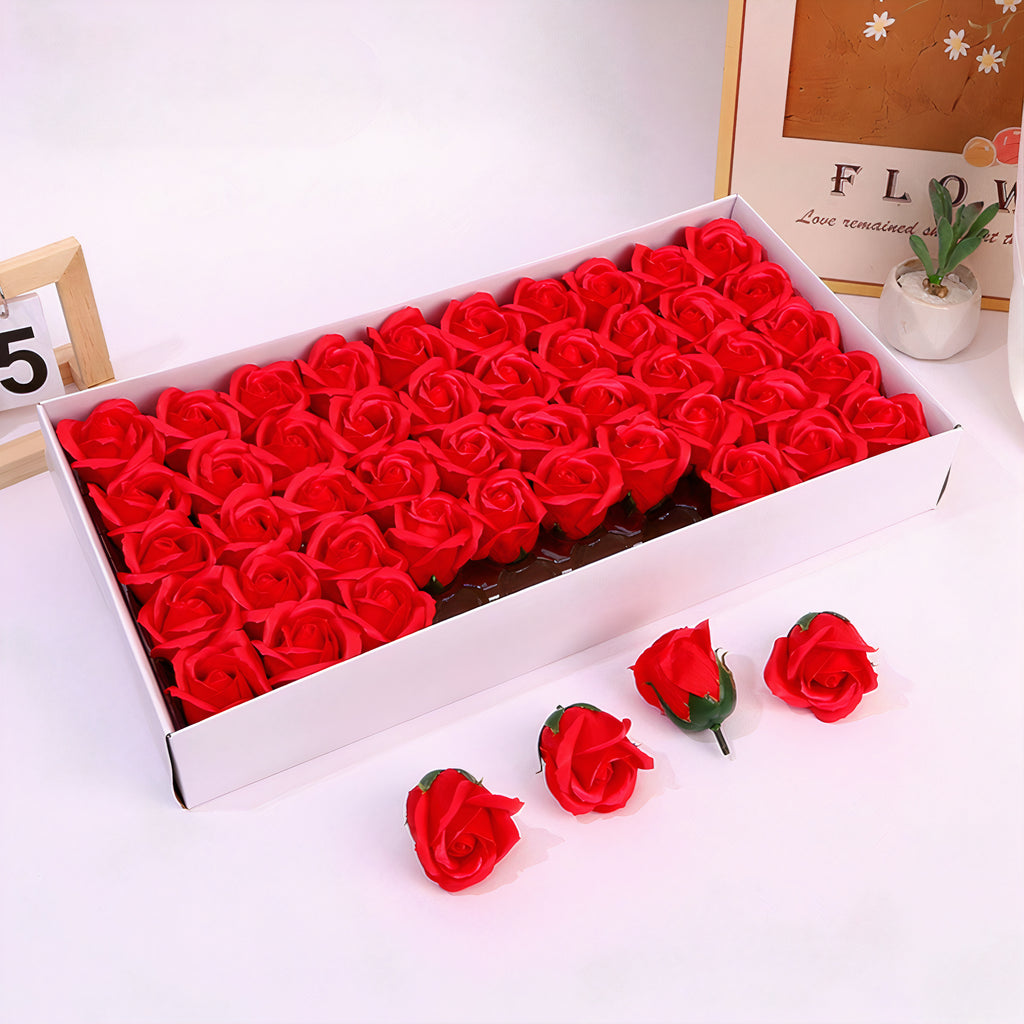 Trandafiri Parfumati 50/set din Sapun, Floarea 7x5cm, Cutia 45x23cm