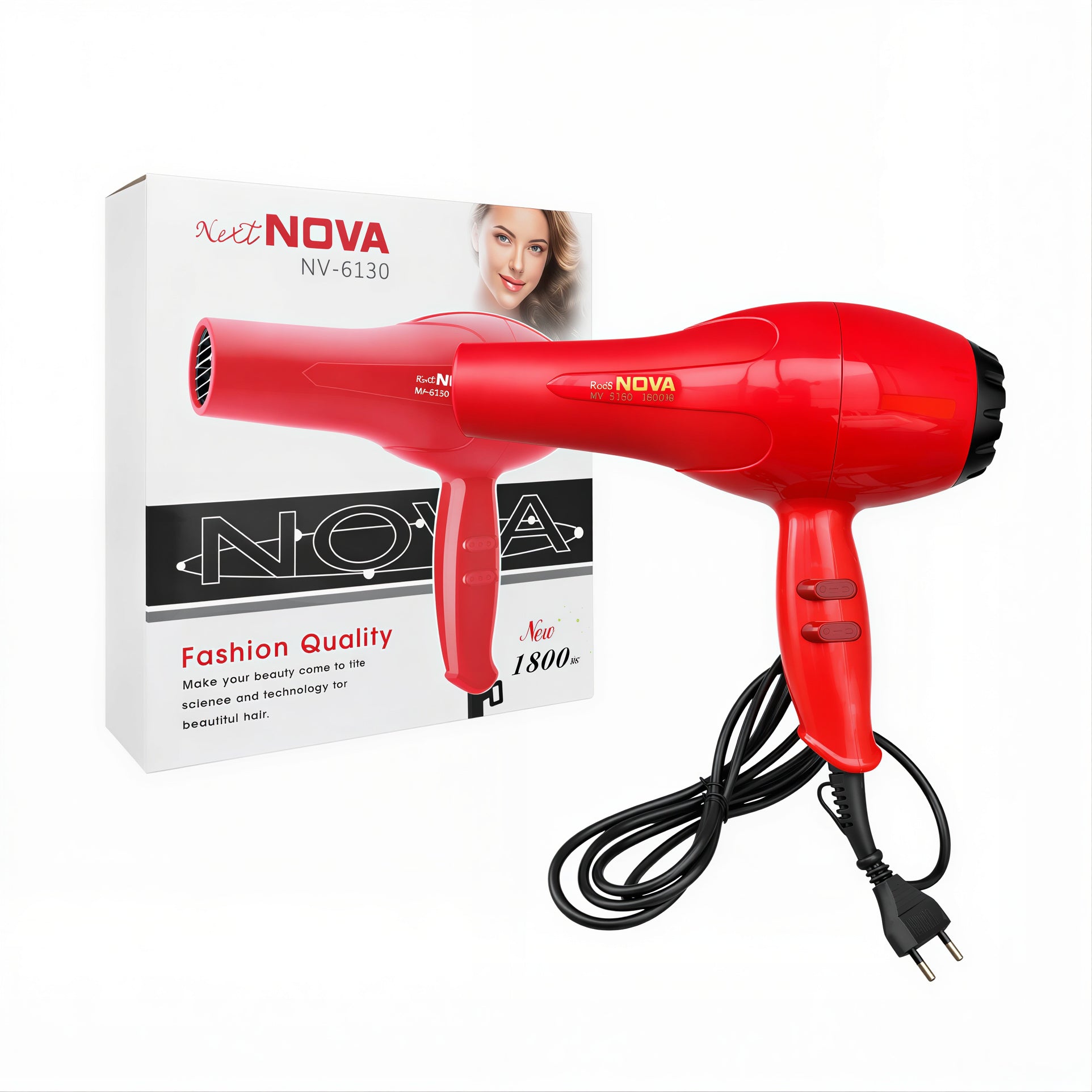 Uscător de Păr 1800W cu 2 Trepte de Viteză și Temperatură, 20x22cm cu Cutie Culoare Roșie