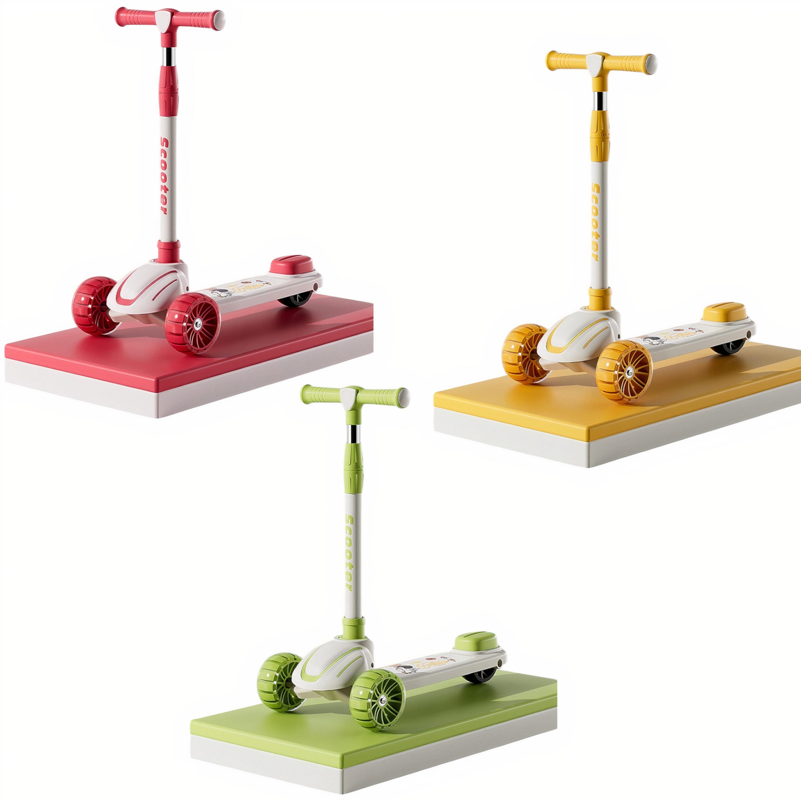 Trotineta cu Trei Roti LED pentru Copii 80x55cm cu Frana, Fata si Baiat