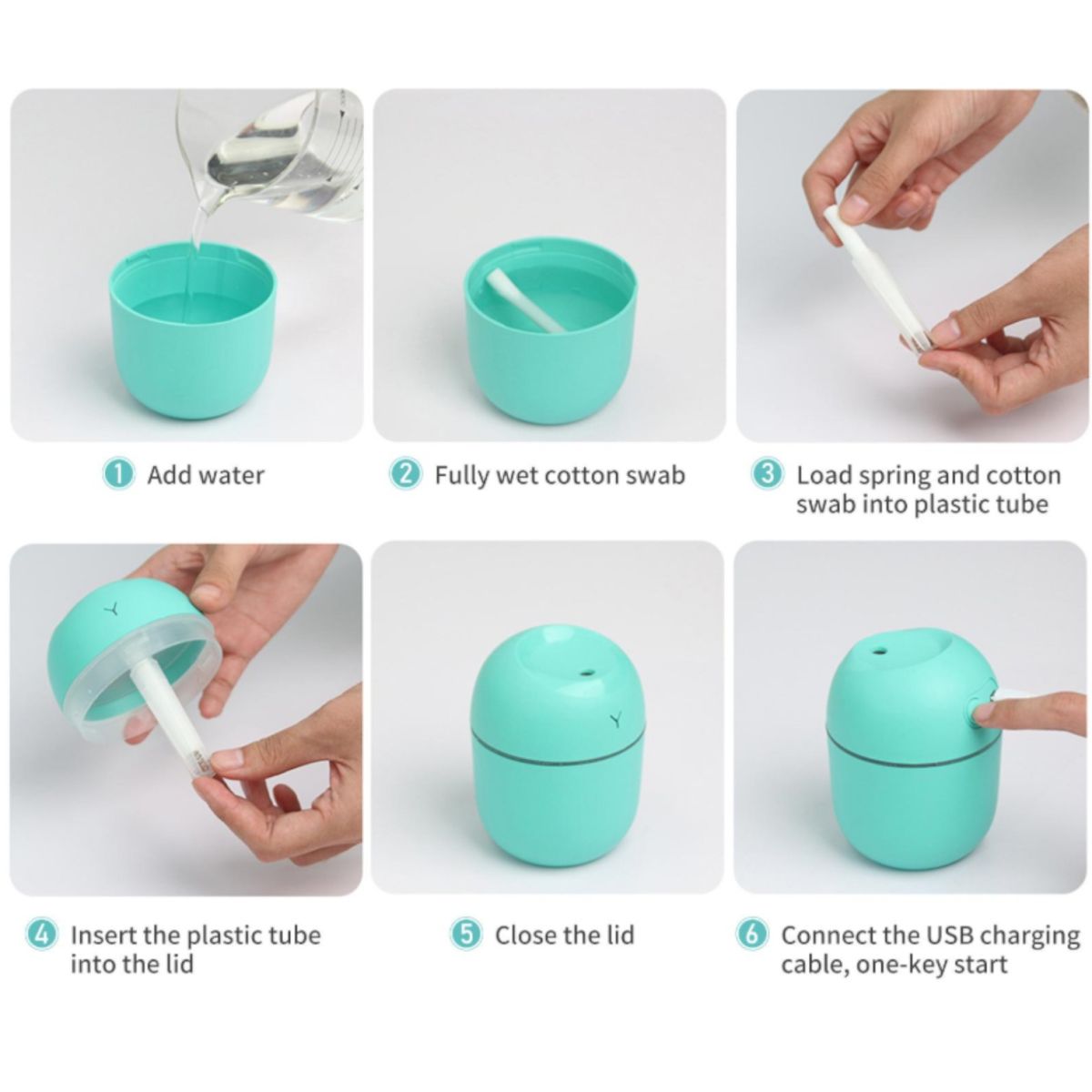 Umidificator de Aer 9.5x7cm cu Lumină LED, cu Alimentare USB Diferite Culori