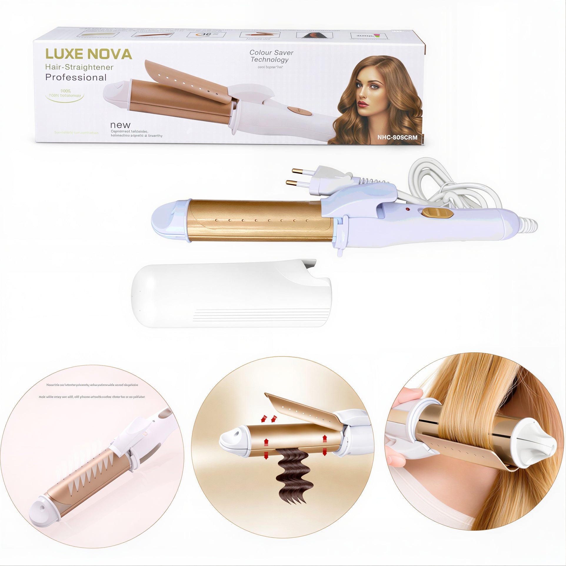 Ondulator Profesional 2în1, cu Placă de Îndreptat și Ondulat Păru 25cm Capac de protectie