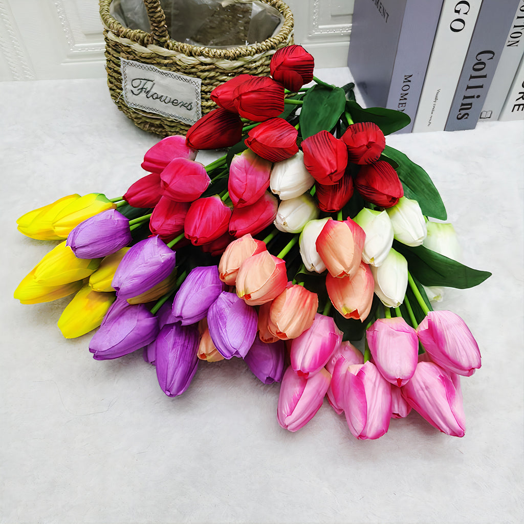 Lalele Artificiale 35cm cu 6 Flori, din Plastic Diferite Culori