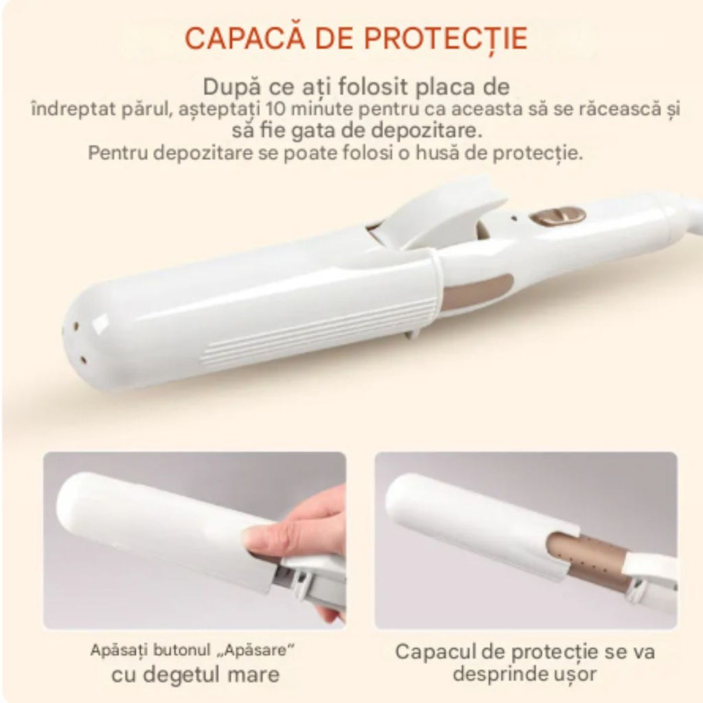 Ondulator Profesional 2în1, cu Placă de Îndreptat și Ondulat Păru 25cm Capac de protectie