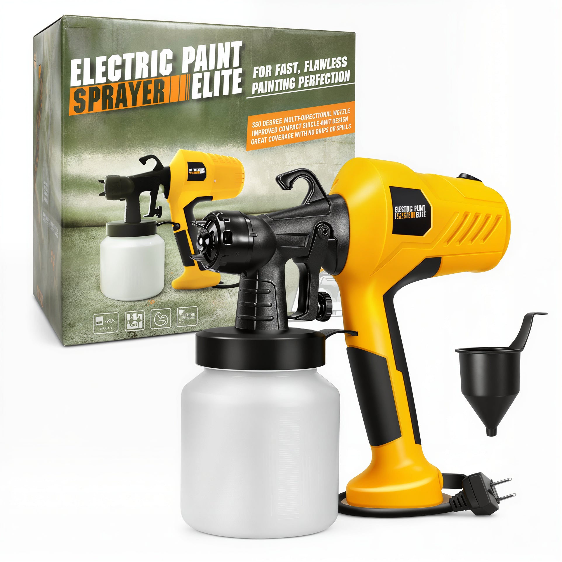 Pistol de Vopsit 30×28×12cm Electric 400W, cu Recipient 800ml Aerograf și Pâlnie Inclusă