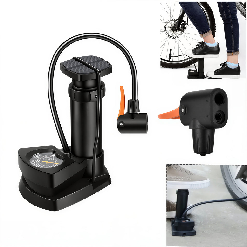 Pompă Aer de Picior 25x12x9cm, cu Manometru Integrat și Furtun Flexibil Multifunctionala