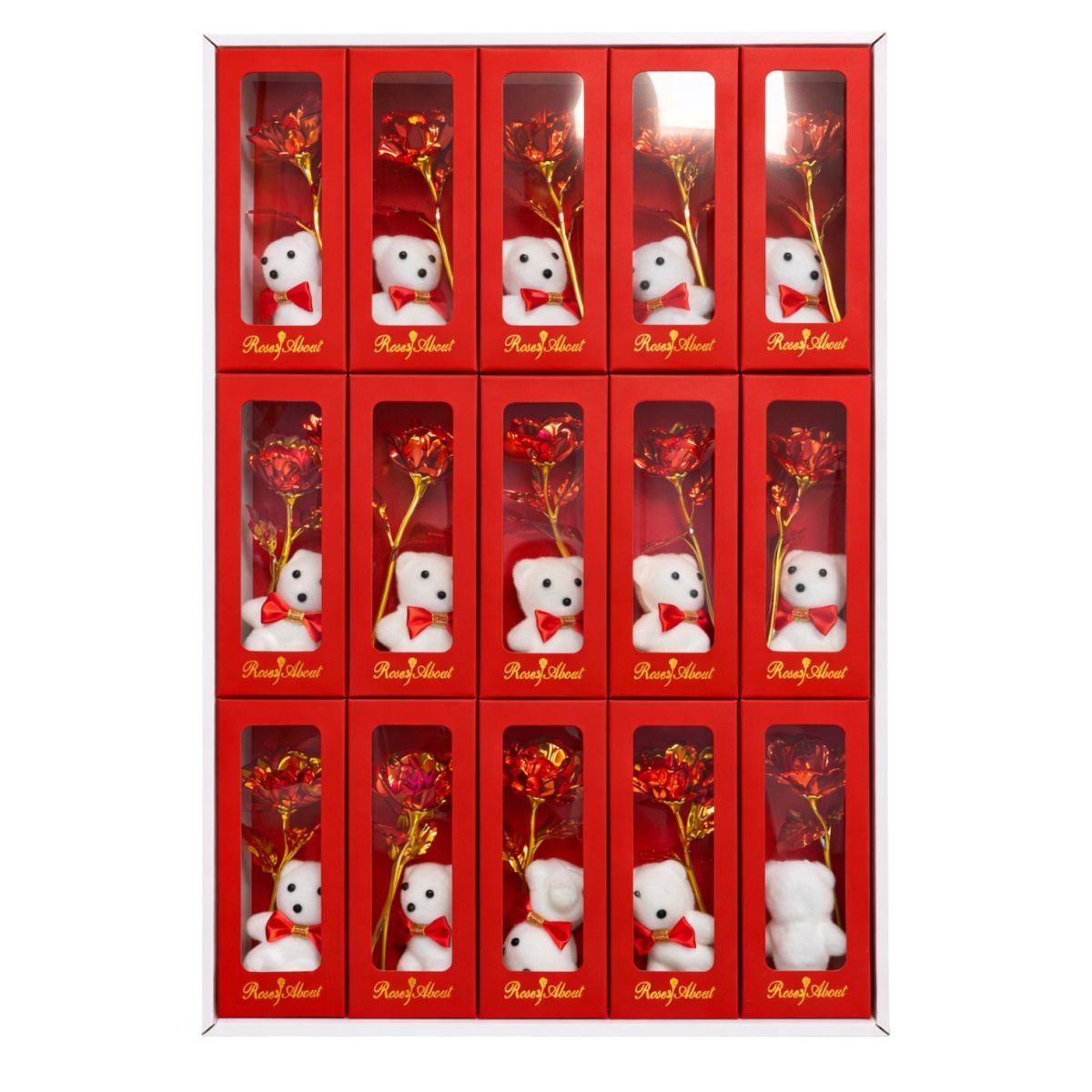 Trandafir Cristalizat 11cm cu Usulet 6cm, in Cutie cu Capac 13cm in Pungă Cadou 16cm Diferite Culori