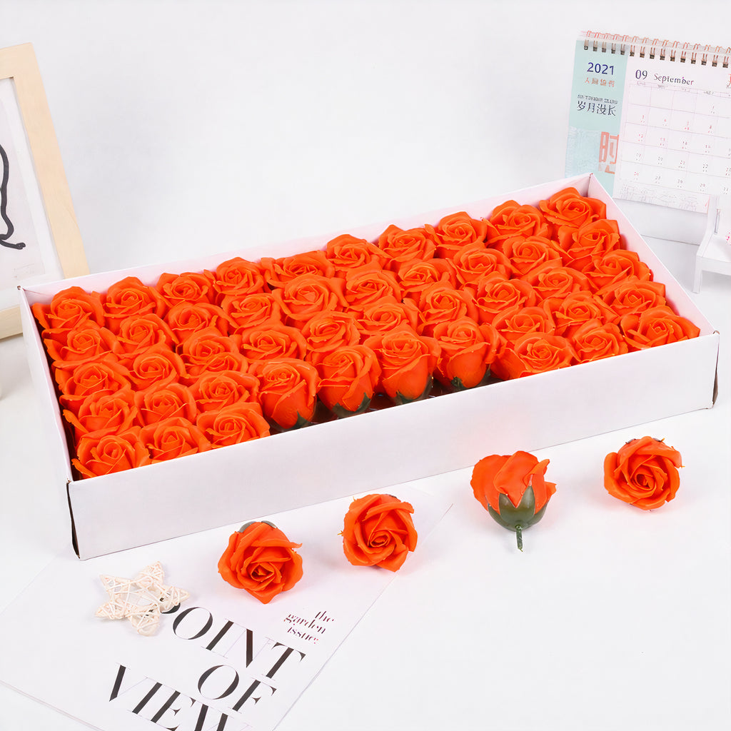 Trandafiri Parfumati 50/set din Sapun, Floarea 7x5cm, Cutia 45x23cm