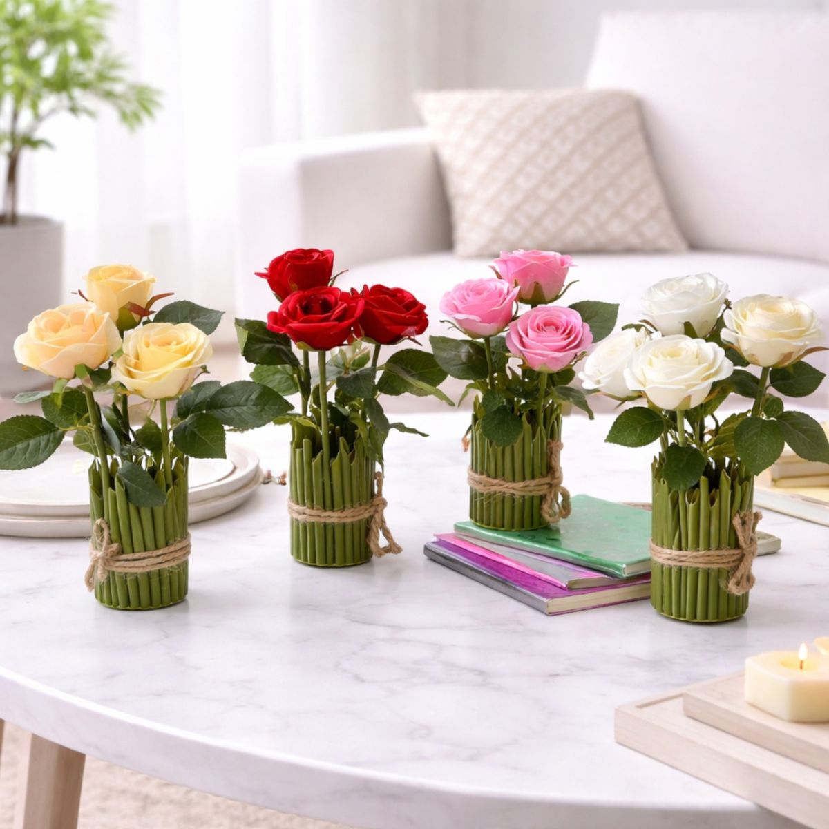 Aranjament Floral Artificial 23cm cu 3 Trandafiri în Ghiveci