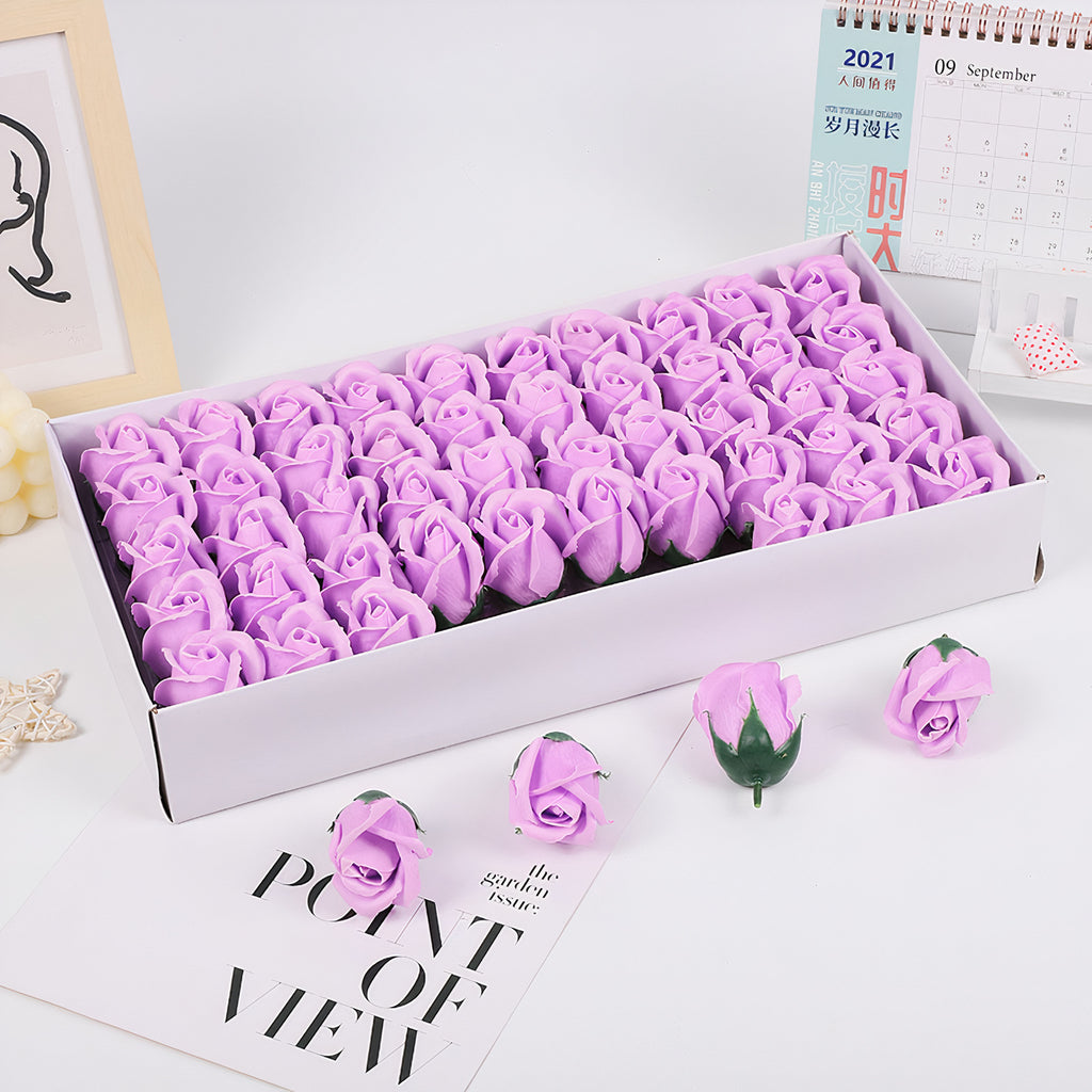 Trandafiri Parfumati 50/set din Sapun, Floarea 7x5cm, Cutia 45x23cm
