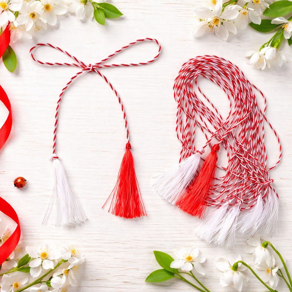 Șnur Mărțișor 10/set Fir Subțire Roșu-Alb, 54cm pentru Mărțișoare