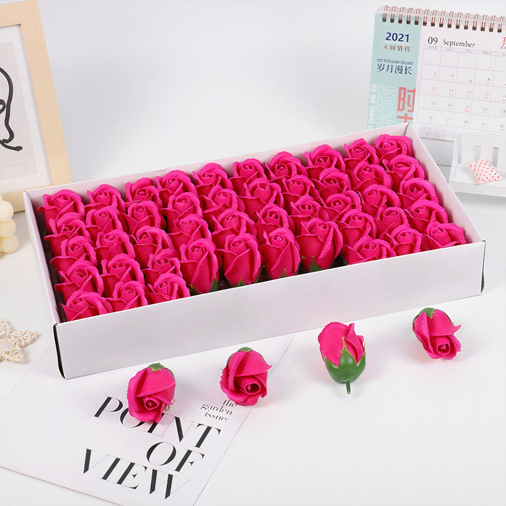 Trandafiri Parfumati 50/set din Sapun, Floarea 7x5cm, Cutia 45x23cm