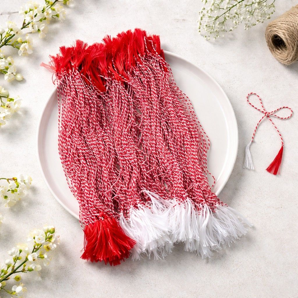 Șnur Mărțișor 10/set Fir Subțire Roșu-Alb, 54cm pentru Mărțișoare