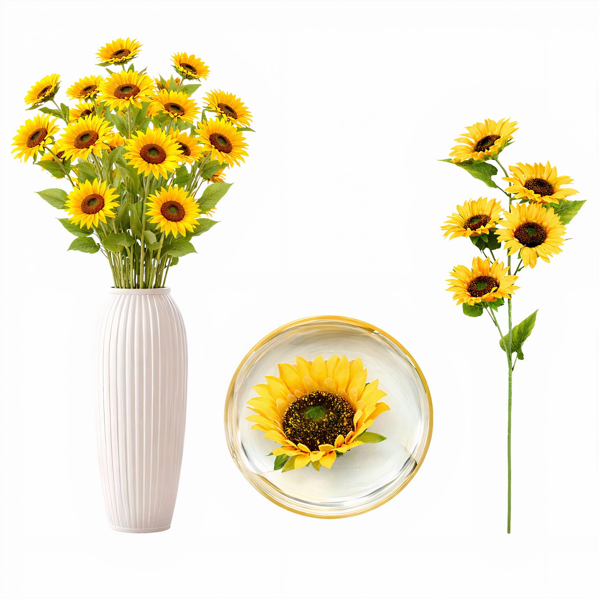 Floarea soarelui Artificial 5 Capete, pe Fir 100cm