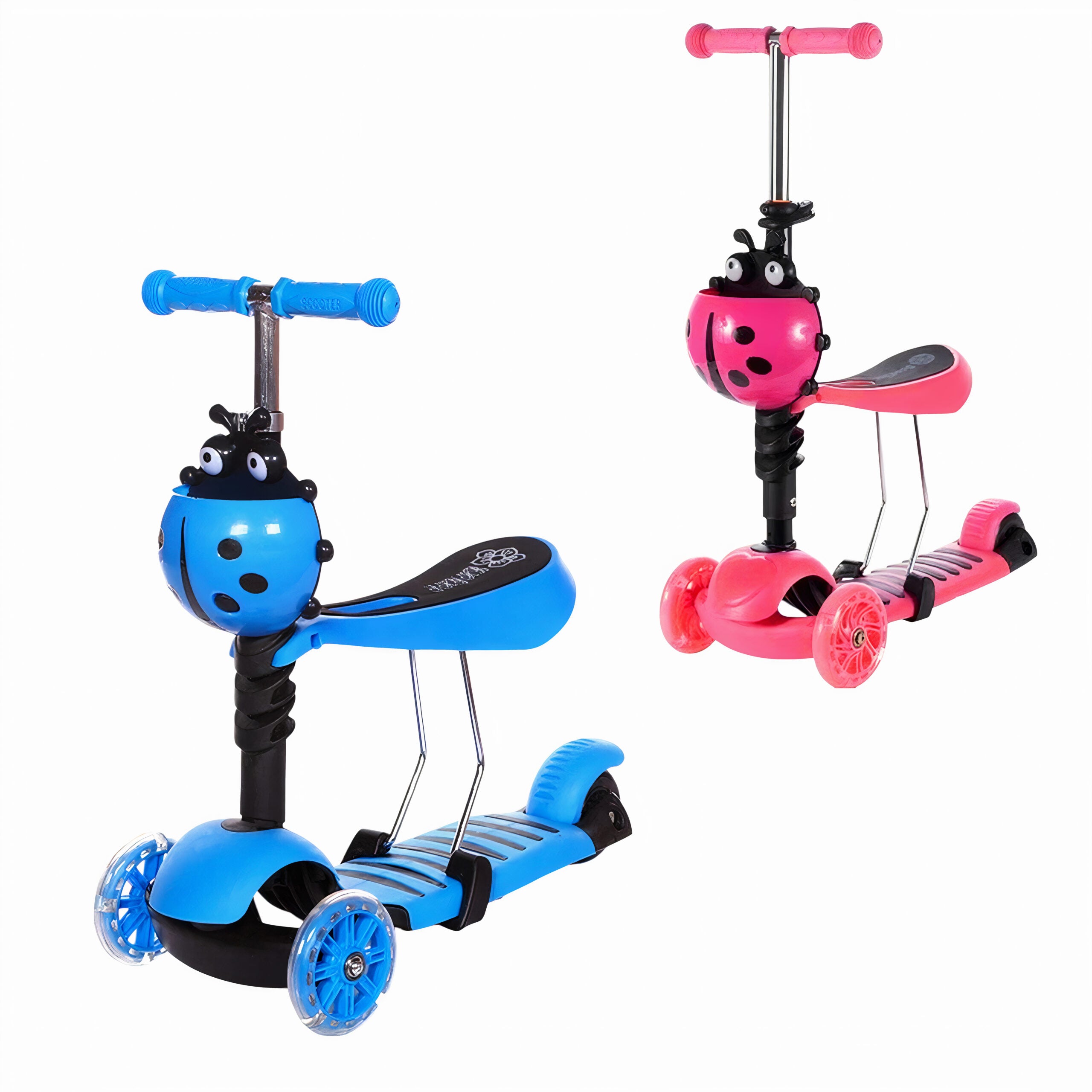 Trotineta cu Trei Roti LED pentru Copii, 70x60cm cu Scaunel si Cosulet Fata si Baiat